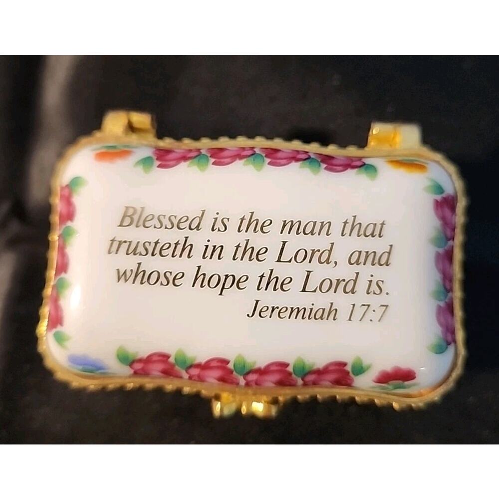 Imperial Porcelain Bible Verse Vintage Collectible Hinged Trinket Box Keepsake